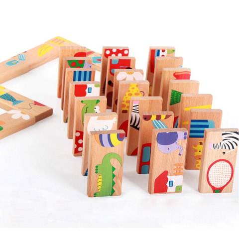 Baby Toy Wooden Domino Animal Recognition Children Learning Building Blocks Toys Board Games Stacked Educational Toys ► Photo 1/6