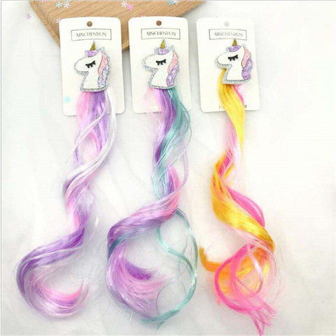 Girls Lovely Gradient Colorful Wigs Hairpins Glitter Unicorn Hair Ornament Headband Hair Clips Barrettes Kids Hair Accessories ► Photo 1/4