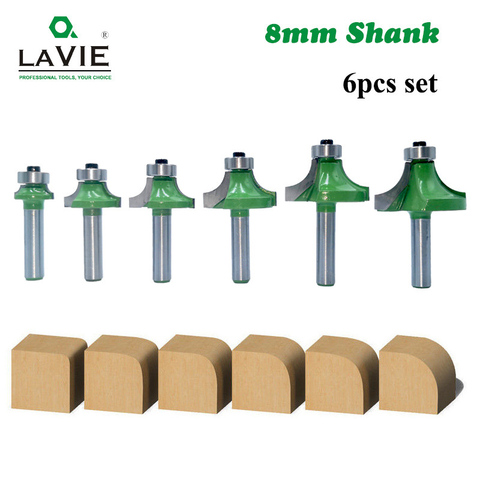 LA VIE 6pcs 8mm Corner Round Over Router Bit with Bearing Milling Cutter for Wood Woodworking Tool Tungsten Carbide MC02048 ► Photo 1/6