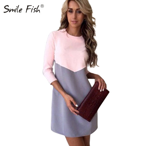 Patchwork Elegant Office Lady Dress 2022 Autumn Women O-Neck Three Quarter Sleeve Mini Dresses Female Slim Plus Size Robe GV397 ► Photo 1/6