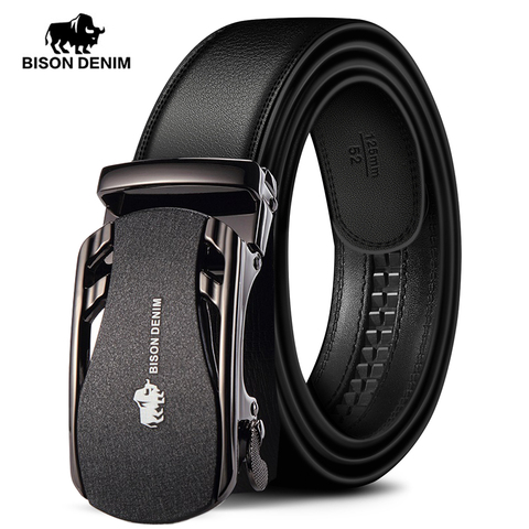 BISON DENIM Belts For Men Genuine Leather Cowskin Black Belt Automatic Buckle High Quality Business Male Men's Belts N71319 ► Photo 1/6