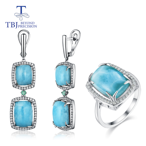 Natural Larimar jewelry set emerald with 925 sterling silver ring and earring fine jewelry for women party wear new style 2022 ► Photo 1/6