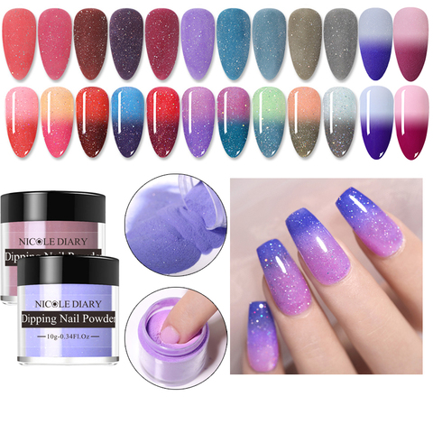 NICOLE DIARY Dipping Nail Powder 10g Dip Thermal Powder Glitter Temperature Color Changing Without Lamp Cure Nail Art Decoration ► Photo 1/6