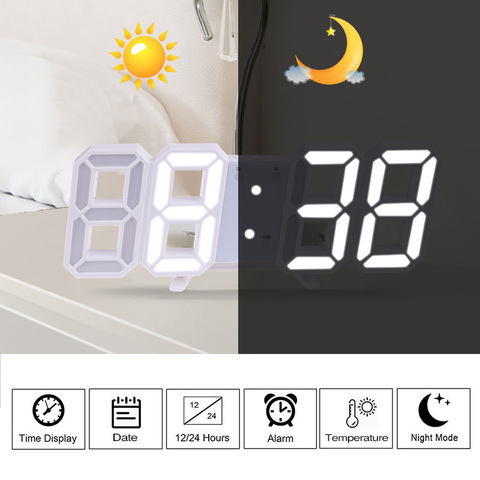 3D Large LED Digital Wall Clock Date Time Celsius Nightlight Display Table Desktop Clocks Alarm Clock From Living Room ► Photo 1/6