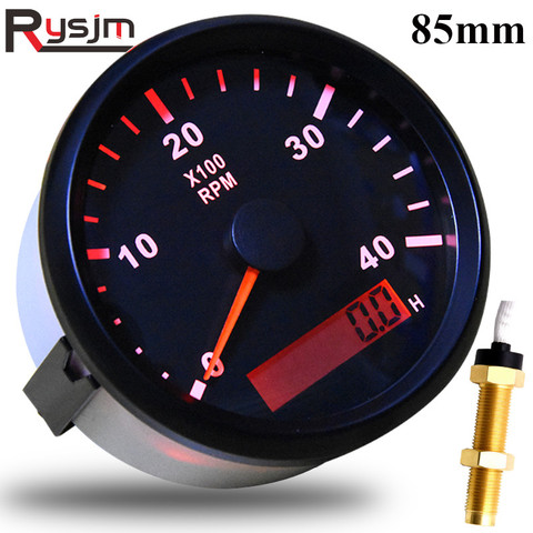 85mm REV Counter Car Boat tachometer + sensor Car Truck Tacho Marine RPM Meter with LCD Hourmeter 4000 RPM Red Backlight 12V/24V ► Photo 1/6