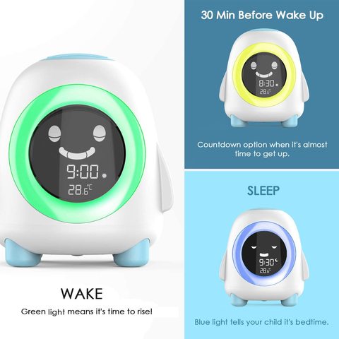 Kids Children Sleeping Training Temperature LED Light LCD Display Alarm Clock Cartoon Alarm Clock Electronic Clock Night Light ► Photo 1/6