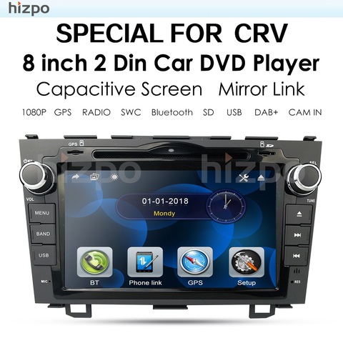 2 Din Car Radio DVD Player for Honda CRV CR-V 2007 2008 2009 2010 2011 8 Inch GPS Navigation Stereo Bluetooth DAB+ RDS SWC Video ► Photo 1/6