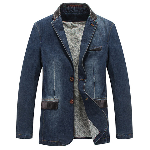 Plus Size Men's Jackets Denim Outwear Spring Autumn Men Clothing Male Blazers Suits Jeans Patchwork Leather Slim Fit Coat  MY190 ► Photo 1/6