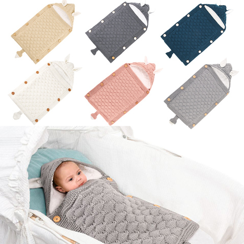 Winter Sleeping Bag Warm Thick Infant Button Knit Swaddle Wrap Swaddling Stroller Wrap Toddler Blanket Newborn Sleeping Bag ► Photo 1/6