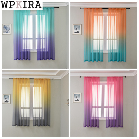 Rainbow Gradient Color Window Curtain for Living Room kitchen Blue Tulle Drape Purple Voile Tulle Sheer Fabrics Rideaux ZH041&40 ► Photo 1/6