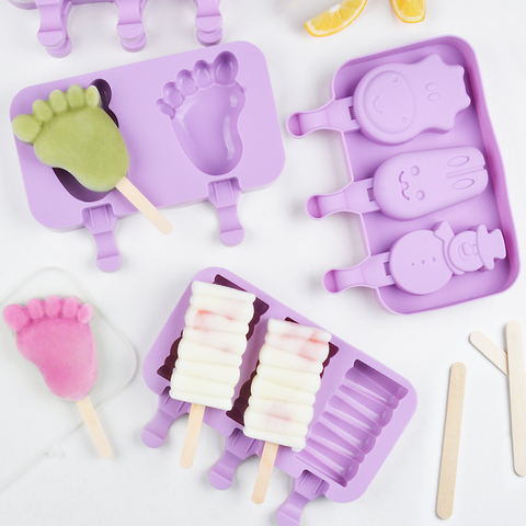 Cute Cartoon Ice Cream Mold Silicone Popsicle Mold Reusable BPA-Free Ice  Pop Mold With Lids and Sticks - AliExpress