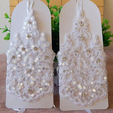 Bridal Gloves Elegant Short White Lace Rhinestone Women's Fingerless Gloves Wedding Accessories ► Photo 1/4