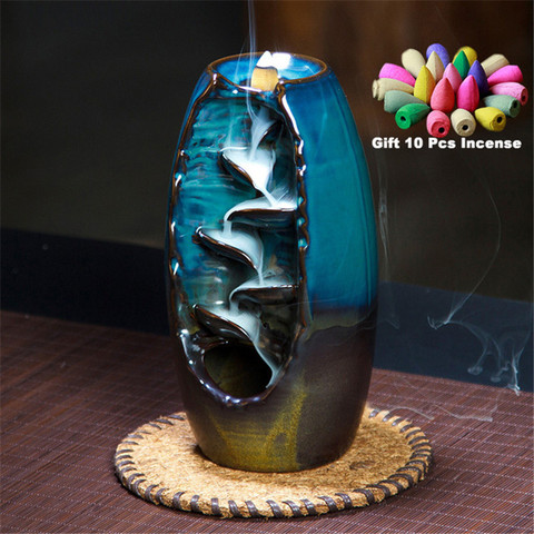 With 10Cones Free Gift Waterfall Incense Burner Ceramic Incense Holder,Option for Mixed Incense Cones (Burner Size L and Size M) ► Photo 1/6