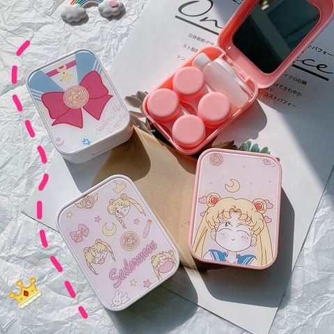 Japanese pink series Pink series 2 pairs contact lens case with mirror Cartoon beauty lens case contact lens storage box gift ► Photo 1/6