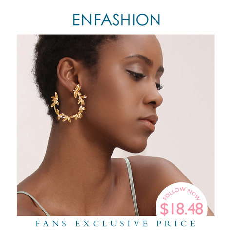 ENFASHION Olive Branch Leaf Hoop Earrings For Women Gold Color Statement Metal Flower Big Hoops Earings Fashion Jewelry EC191072 ► Photo 1/6