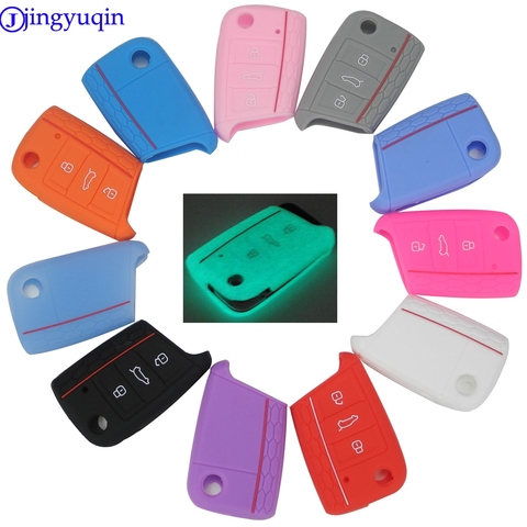 jingyuqin 3 Button Silicone Key Fob Cover Case For VW Polo 2016 Golf 7 MK7 For Skoda Octavia Combi A7 For SEAT Leon Ibiza CUPTRA ► Photo 1/6