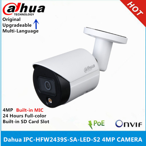 Dahua International version IPC-HFW2439S-SA-LED-S2 4MP Built-in Mic IP Camera 24 Hours Full-color IP67 WDR Bullet Camera ► Photo 1/2