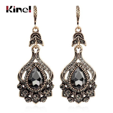 Kinel 2022 New Luxury Gray Crystal Bridal Earrings For Women Antique Gold Color Beach Party Drop Earrings Vintage Jewelry ► Photo 1/6