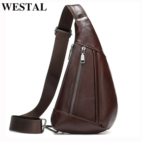WESTAL Sling Bag Men's Genuine Leather Shoulder Bags for Men Casual Travel Messenger Bag Men Crossbody Bags Leather Chest Pack ► Photo 1/6