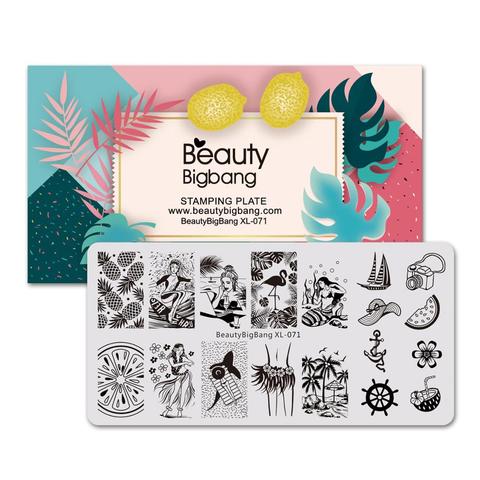 Beautybigbang Nail Stamping Plates 6*12cm Stainless Steel Summer Mermaid Pineapple Image Stamping Stencil For Nail Art XL-071 ► Photo 1/6