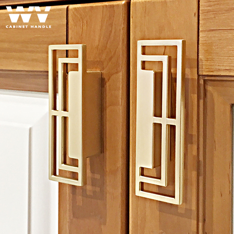 WV Cabinet Handles Furniture Handle Solid Brass Brushed Gold Black Bookcase Drawer Pulls Knobs Furniture Handles Hardware 6088 ► Photo 1/6