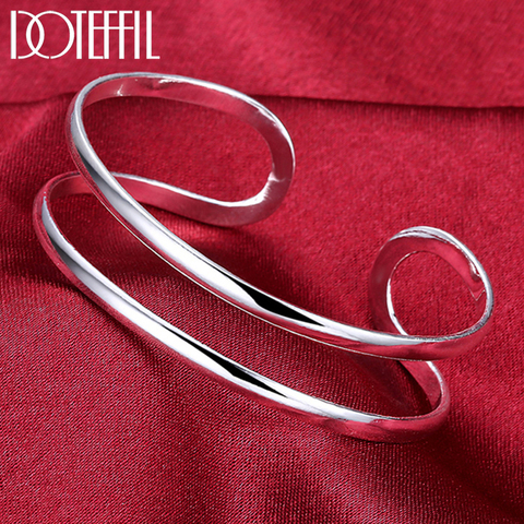 DOTEFFIL 925 Sterling Silver Double Circle Line Bangle Bracelet For Woman Wedding Engagement Fashion Charm Party Jewelry ► Photo 1/6