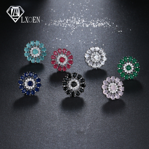 LXOEN Ethnic Green Crystal Stud Earrings For Women Silver Color Flower Studs Ear AAA Zircon Earrings Jewelry Gift Pendientes ► Photo 1/6