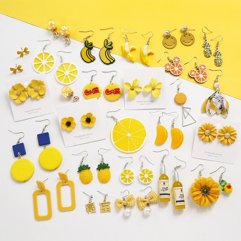 2022 Korean Fashion Women Cute Lemon Yellow Flower Fruit Star Heart Drop Earrings for Women Geometric Dangle Earrings Jewelry ► Photo 1/6
