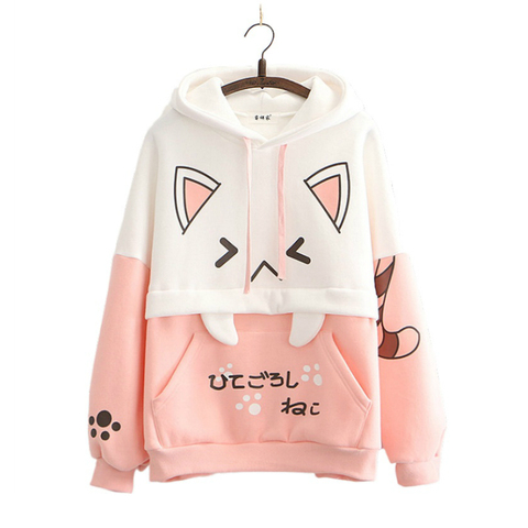 Harajuku Pink Cartoon Print Casual Pullover Hoodies Hooded Sweatshirt Women 2022 Winter Sweet Style Female Cute Kawaii Tracksuit ► Photo 1/6