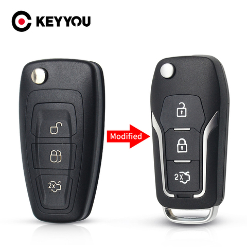 KEYYOU Modified Flip Folding Remote Key Shell For Ford Focus 3 Fiesta connect mondeo c max 2013 Fob 3 Buttons Smart Key Case ► Photo 1/6