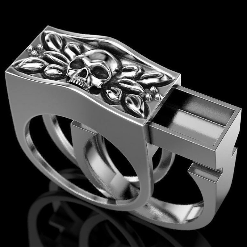 Skull Ring for Men Biker Ring Silver Mens Ring Dark Edge Halloween 925 Silver Skull Ring Silver Skeleton Ring Creepy Gothic Ring