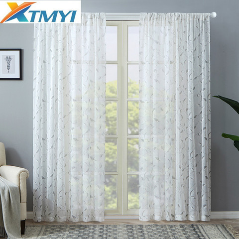Modern White Tulle Curtains for Living Room Bedroom Kitchen Leaf Sheer Curtains for Window Tulle Curtains Decoration Drapes ► Photo 1/6
