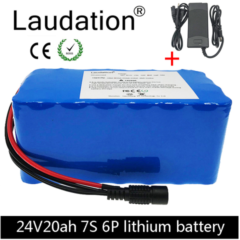 Laudation 24V 20ah Electric Bicycle Lithium Battery 24V 7S 6P 18650 Battery Pack For 250W 350W Electric Motorcycle With 25A  BMS ► Photo 1/6