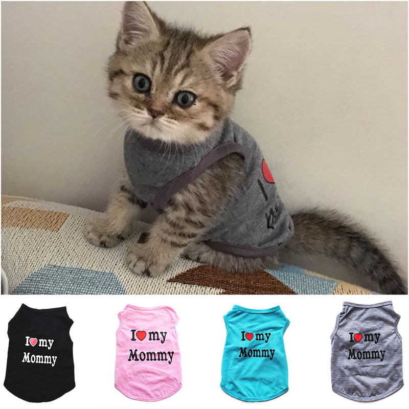 Pet Dog Puppy Cat Letters I love My Mommy Printed Cotton Shirt Vest Tops Clothes