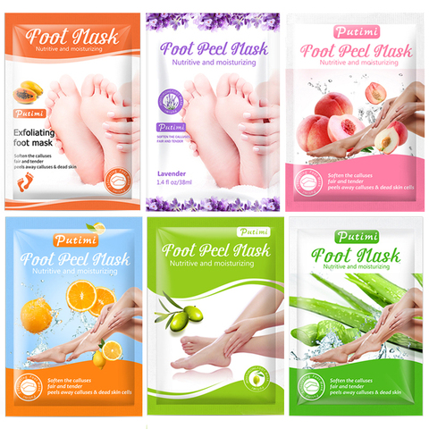 PUTIMI 12pcs 6packs Exfoliating Foot Mask Feet Peeling Mask Spa Socks Smooth Dead Skin Remover Moisturizing Whitening Foot Mask ► Photo 1/6