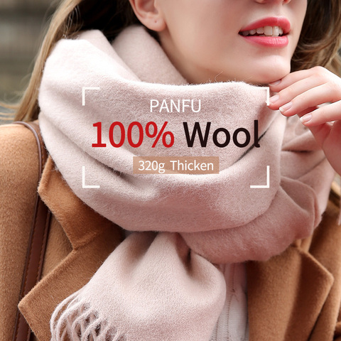 New 100% Pure Wool Scarf Neck Warmer Women Beige Echarpe Wraps with Tassel Fine Cashmere Scarves Large Foulard Femme for Ladies ► Photo 1/6