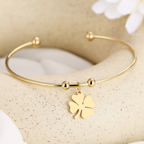 CACANA 316L Stainless Steel Open Bracelet Gold Color Clover Simple Trendy Jewelry For Women Bracelets Wedding Party Gifts N1958 ► Photo 1/5