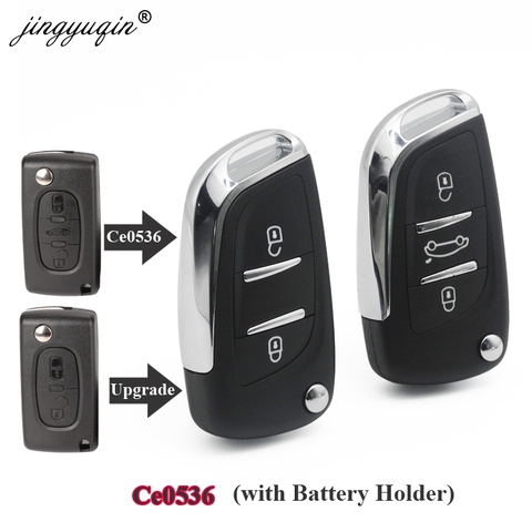 Peugeot 2 Buttons Flip Remote Key Cover with Battery Holder Modified