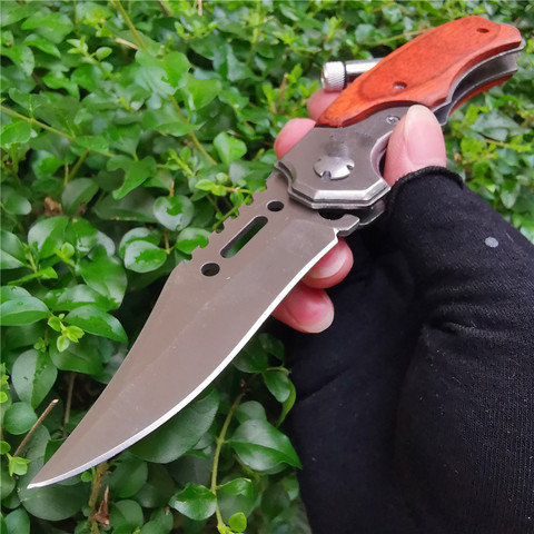 Multifunctional folding knife, stainless steel blade, exquisite wooden handle, LED light, pocket knife, outdoor hunting knife ► Photo 1/6