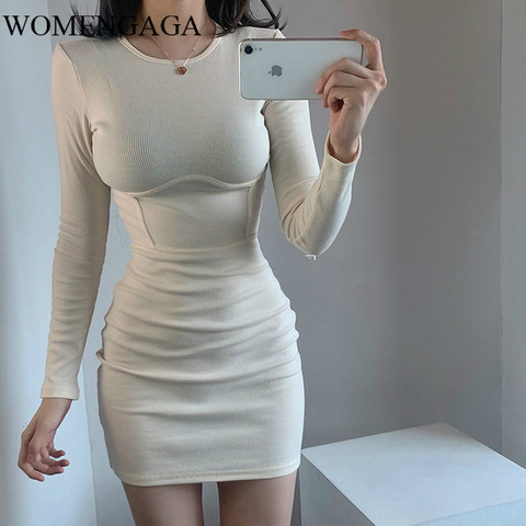 2022 Autumn Round Neck Waist Slimming Fashionable Street Temperament Full Sleeve Hip Stretch Mini Sexy Dress QW44 ► Photo 1/5