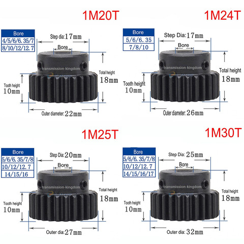 1Pcs 45# Steel Spur Gear With Step 1M 20 Tooth-45 Tooth Pinion Gear Metal Mod 1 Motor Convex Gear ► Photo 1/5
