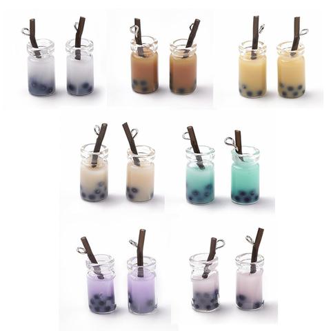 10pcs Mixed Color Glass Bottle Pendants with Resin Inside Imitation Bubble Tea Earrings Charms for DIY Jewelry Craft Making ► Photo 1/6