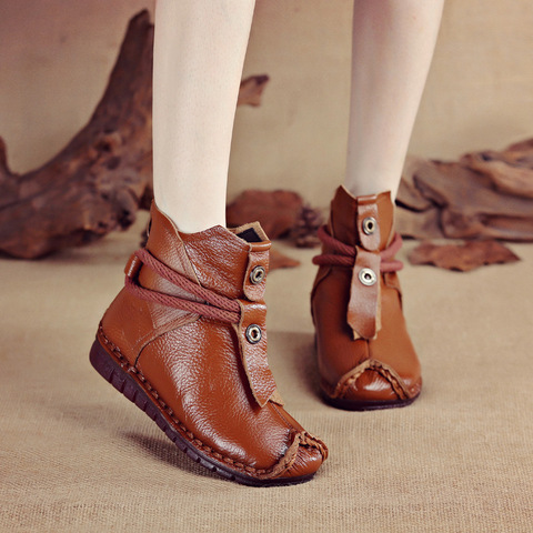 Autumn Winter Flat Snow Shoes Vintage Booties Women Martin Boots Soft Genuine Leather Ankle Boots ► Photo 1/6