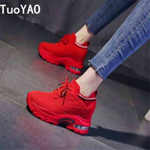 Woman Ulzzang Fashion Platform Sneakers Wedge Shoes For Women 8.5cm Height Increasing Ladies Walking Lace Up Casual Shoes 2022 ► Photo 1/6