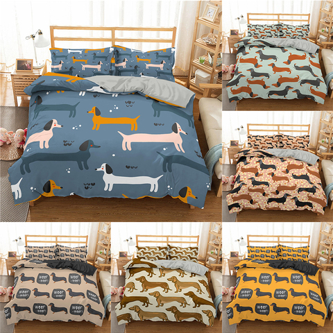 Homesky Cartoon Dachshund Bedding Set, Cute Bedroom Comforter Sets Queen