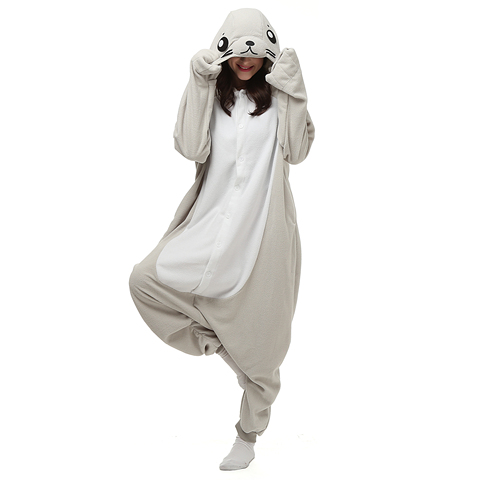 HKSNG Winter Flannel Warm Adult Cartoon Animal Sea lion Onesies Seal Pajamas Seal Kigurumi Costumes Homewear For Halloween ► Photo 1/5