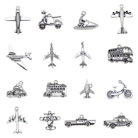 Julie Wang 16PCS Alloy Mixed Transport Bus Car Ship Bike Plane Charms Jewelry Making Pendant Findings Accessory ► Photo 1/5