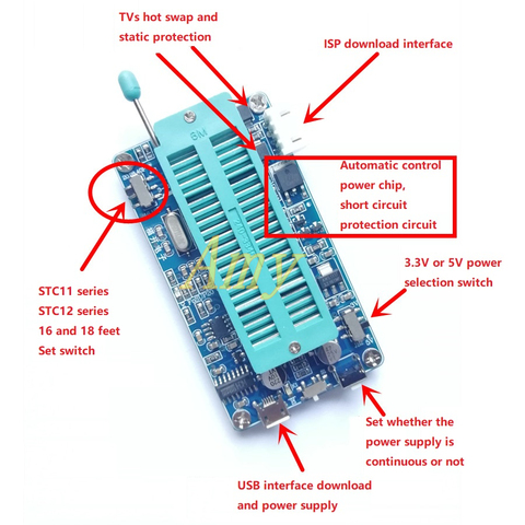 STC burner, STC Downloader, USB programmer, support 8P to 40P microcontroller 5V&3.3V ► Photo 1/1
