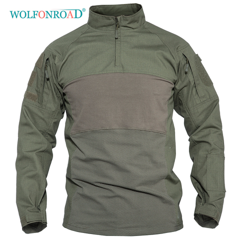 WOLFONROAD Men's Outdoor Hunting Tactical Shirts Air Soft Combat Tee Shirts Green Navy Army Military Shirts Gray Hunting T-shirt ► Photo 1/6