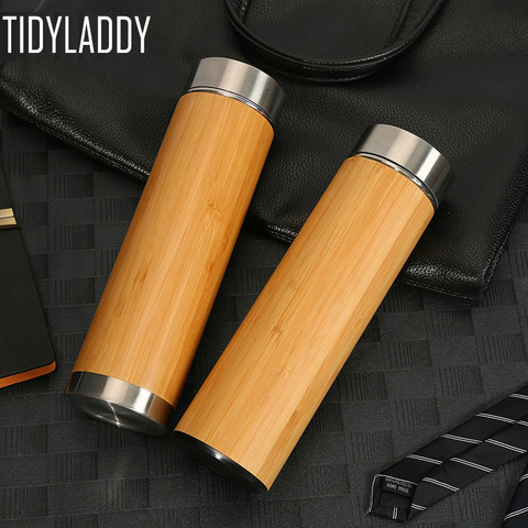 Bamboo Vacuum Flasks  Stainless Steel Liner Thermos Travel Mug Tea Cup Insulation Thermal Bottle Wooden Tumbler  Water Bottle ► Photo 1/6